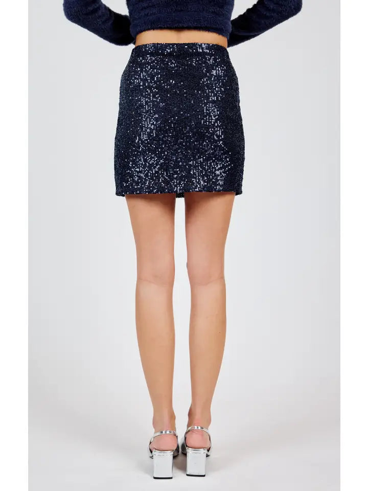 Sky High Sequin Mini Skirt: Navy Sadie & Sage