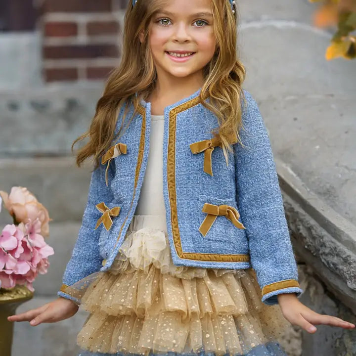 Hello Darling Blue Tweed Jacket & Tulle Skirt Mia Belle Girls