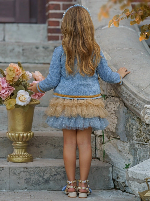 Hello Darling Blue Tweed Jacket & Tulle Skirt Mia Belle Girls