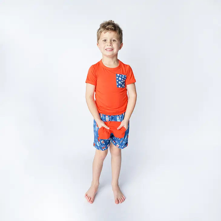 Patriotic Bamboo Terry Shorts- Party Pops Emerson & Friends