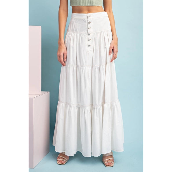 Solid A Line Tiered Maxi Skirt Peace Love Line