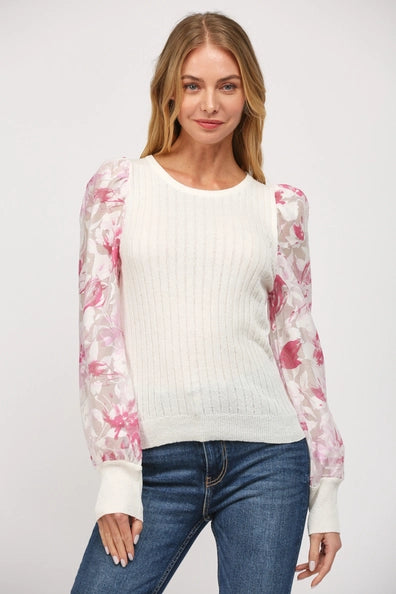 Floral Organza Sleeve Sweater FATE