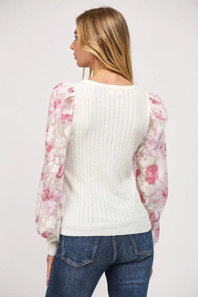 Floral Organza Sleeve Sweater FATE