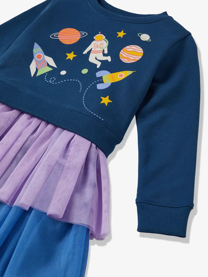 Tulle Sweatshirt Dress - Space Exploration Piccolina