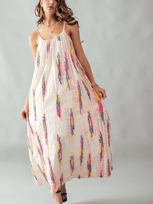 EMBROIDERY MULTI STRIPE PATTERN MAXI DRESS Urban Daizy