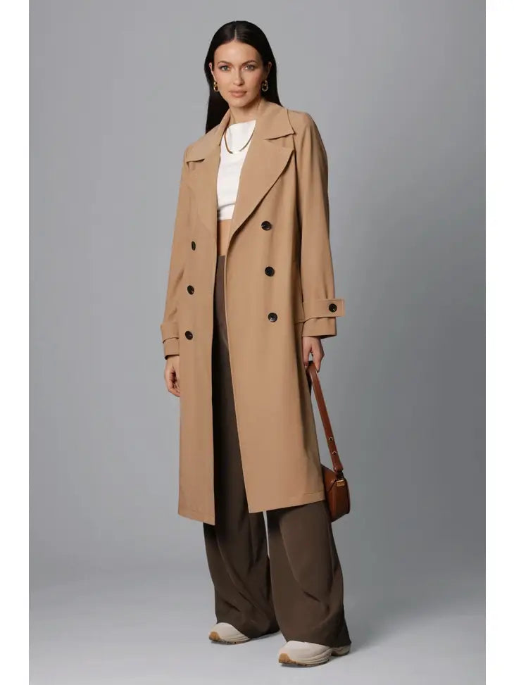 Stretch Crepe Duster Trench Coat Khaki Avec Les Filles