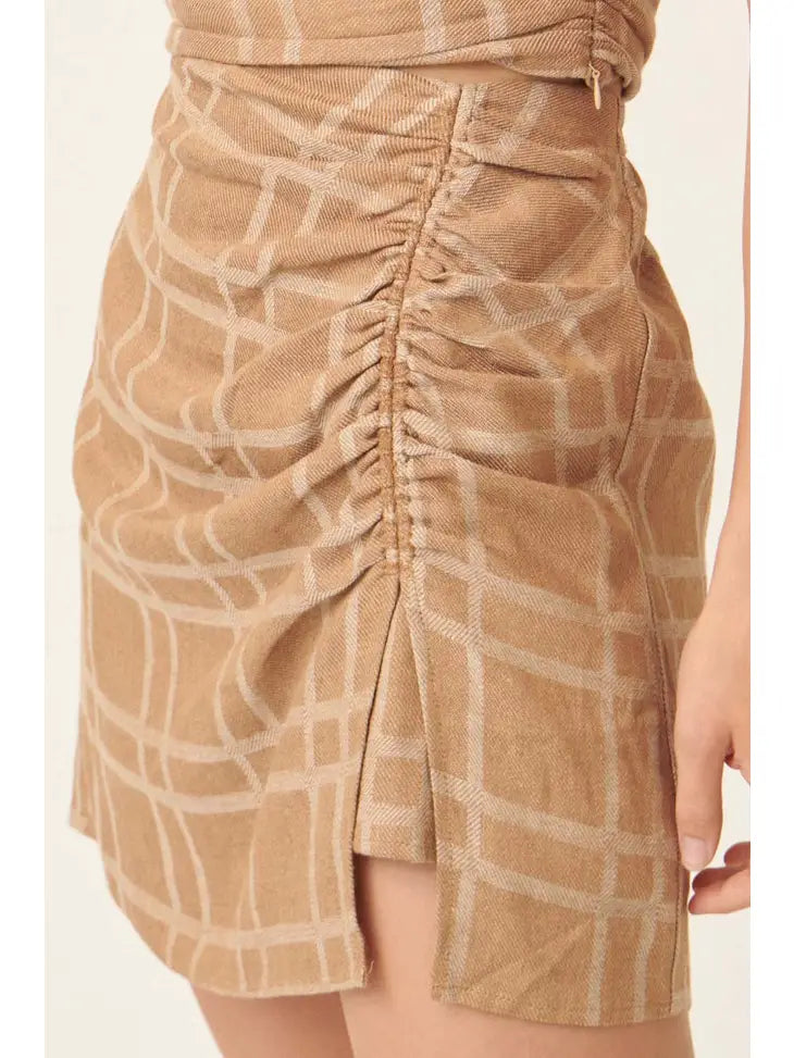 Plaid Ruched Side Seam Slit Mini Skirt Promesa USA