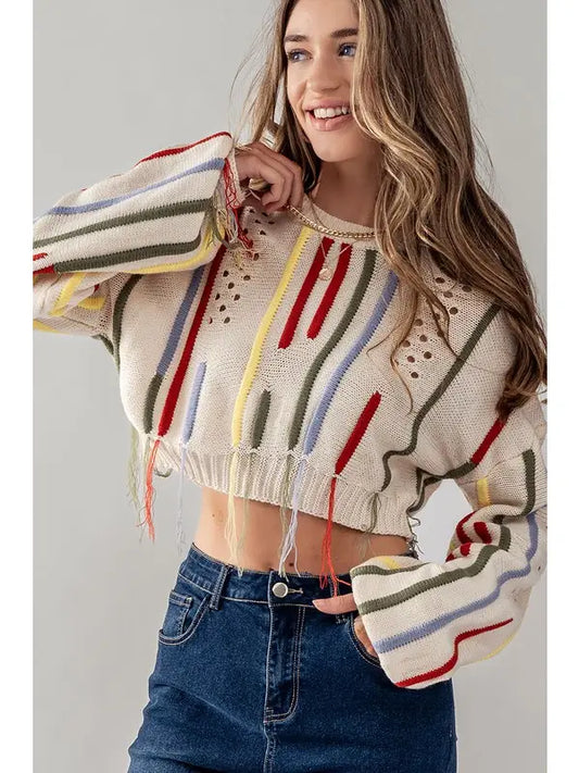 Multi Colored Fringed Tassel Sweater Top Urban Daizy