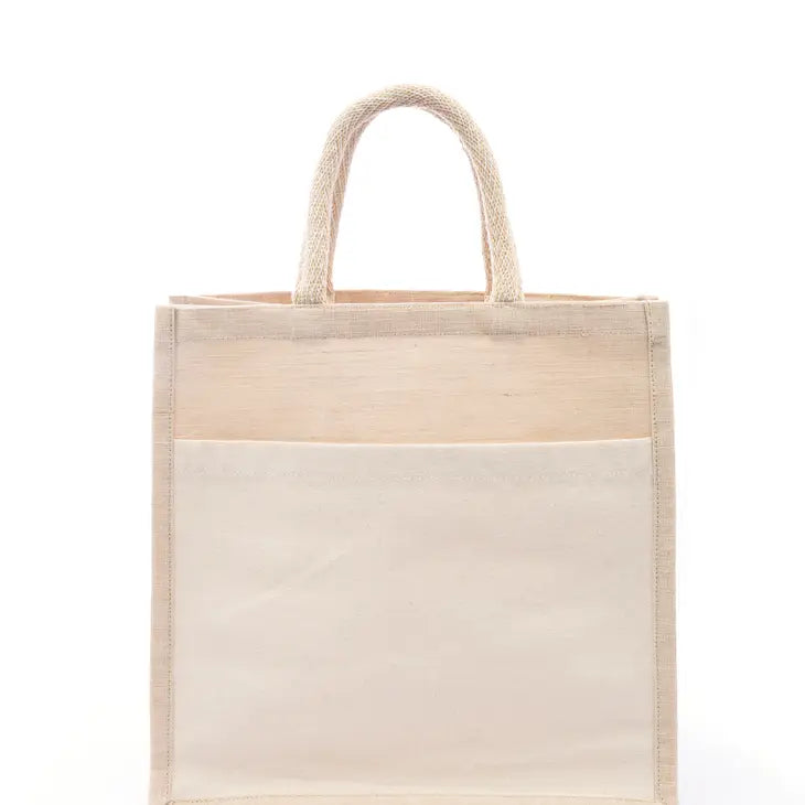 Medium Reusable Woven Jute Tote Bag With Pocket Weddingstar Inc.