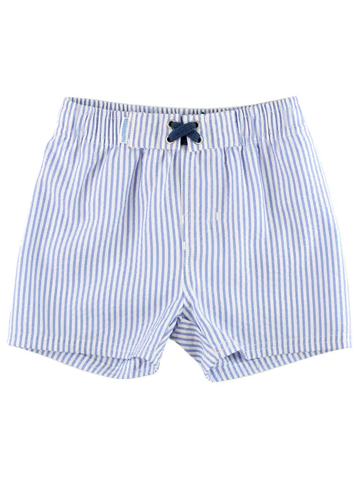 Periwinkle Blue Seersucker Swim Trunks Ruffle Butts