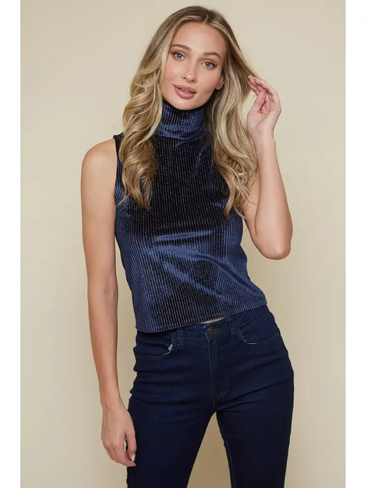 Navy Metallic Detail Holiday Velvet Turtle Neck Top Saints & Hearts