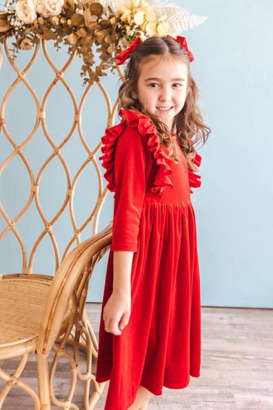 Kids Red Velvet Twirl Dress Mila and Rose