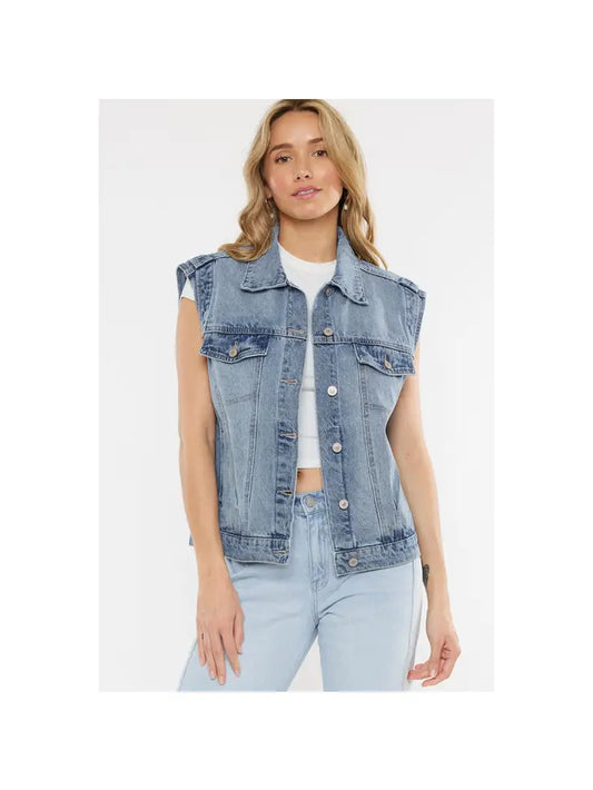 Wide cut Boyfriend Denim Vest The Druzy Rose