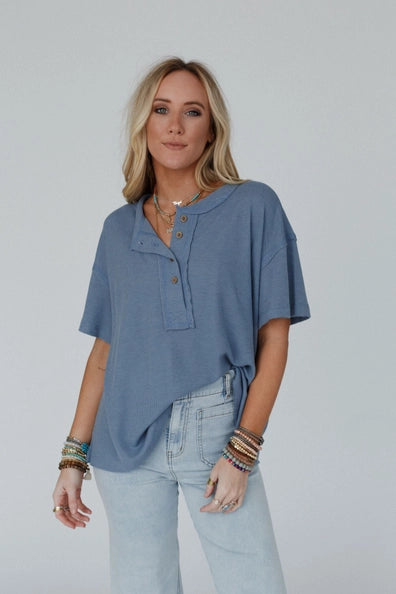 Soft Plume Henley Top - Blue Slate The Druzy Rose