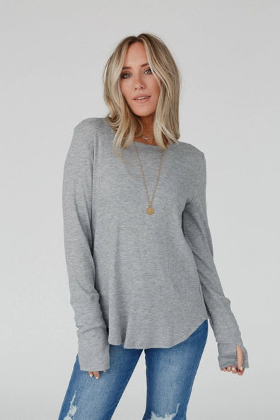 Jacqueline Long Sleeve Top - Heather Gray Three Bird Nest