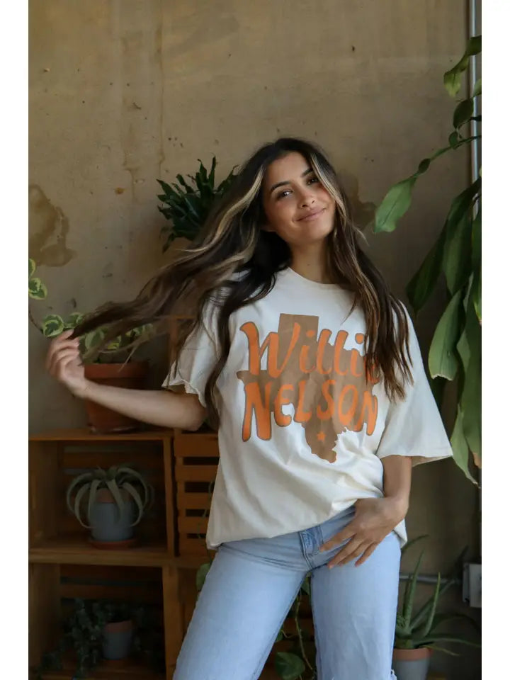 Willie Nelson Orange Texas Off White Upcycled Tee LivyLu