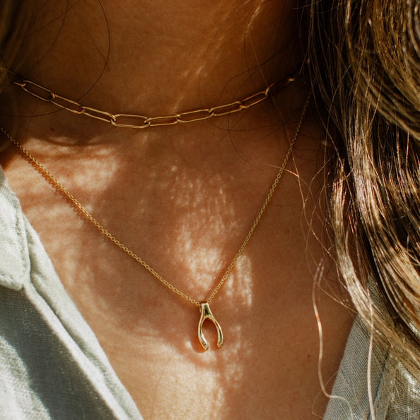 Gold Wishbone Necklace Ethic Goods