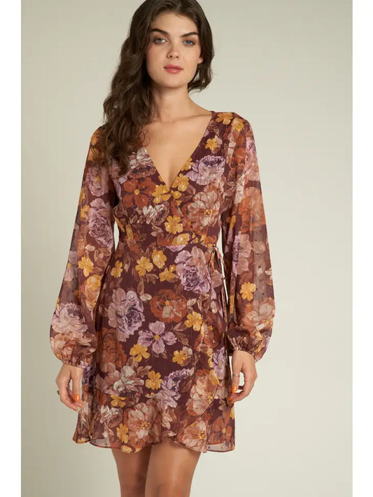 Floral Print Wrap Mini Dress En Crème ·