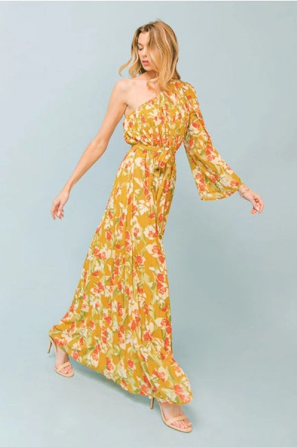 Printed Woven One Shoulder Maxi Flying Tomato