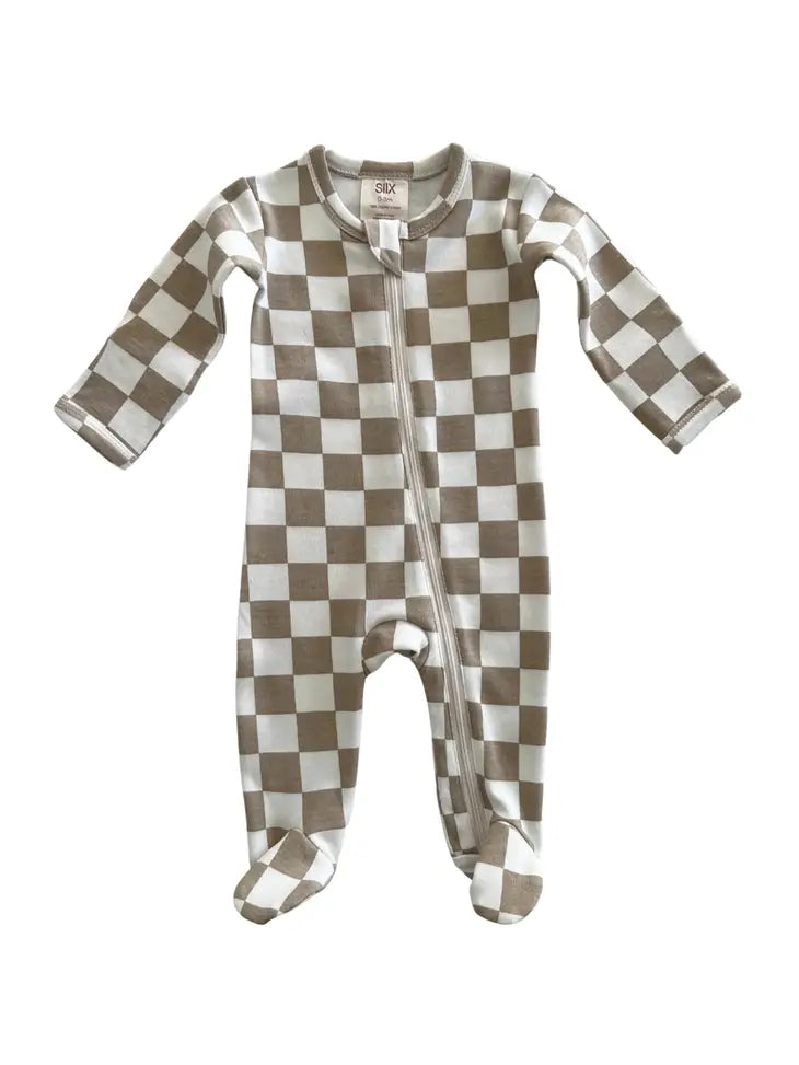 Tiramisu Checkerboard / Organic Zip Footie SIIX