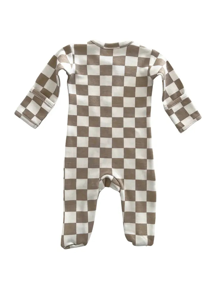 Tiramisu Checkerboard / Organic Zip Footie SIIX