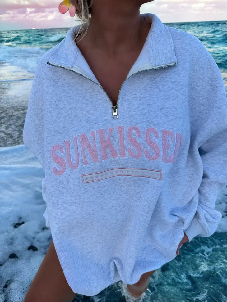 RETRO SUNKISSED EMBROIDER QUARTER ZIP VINTAGE GRAY Sunkissed Coconut