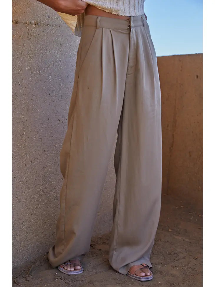 High Waisted Pleated Pants  Khaki By Together