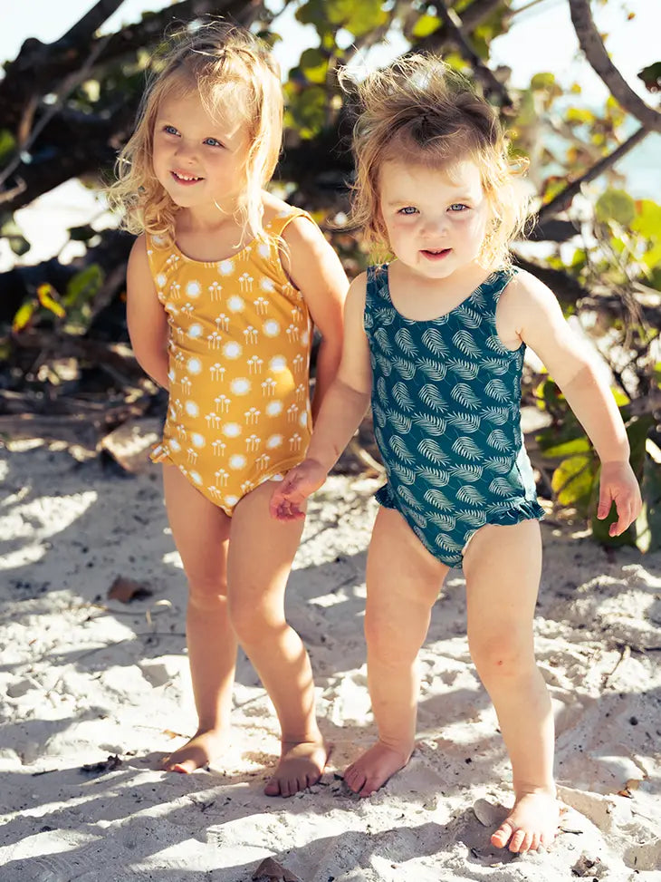 Palms in Paradise Ruffle Leg One Piece Girls Swim Suit Emerson & Friends