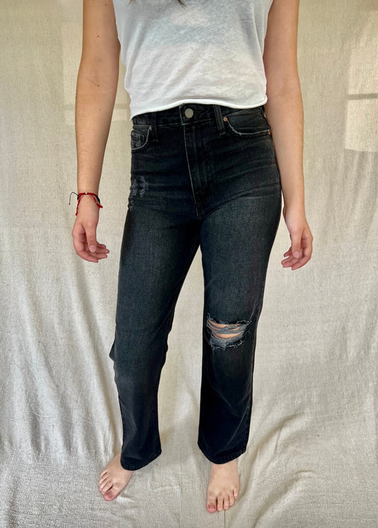 Black High Rise Long Straight Jean Just Black Denim