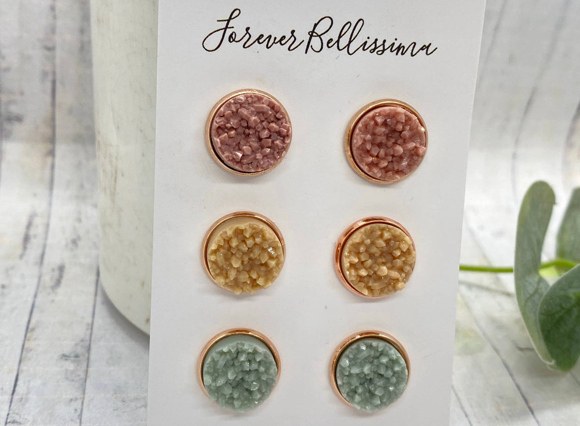 Druzy Stud Earrings  | Beach Druzy Stud Set | 10mm Forever Bellissima