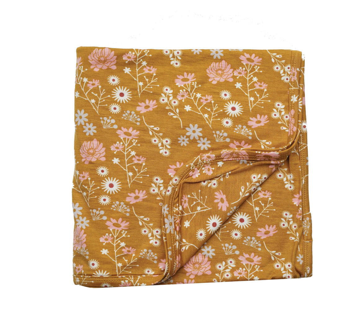 Mustard Floral Luxury Bamboo Nursery Swaddle Blanket Emerson and Friends