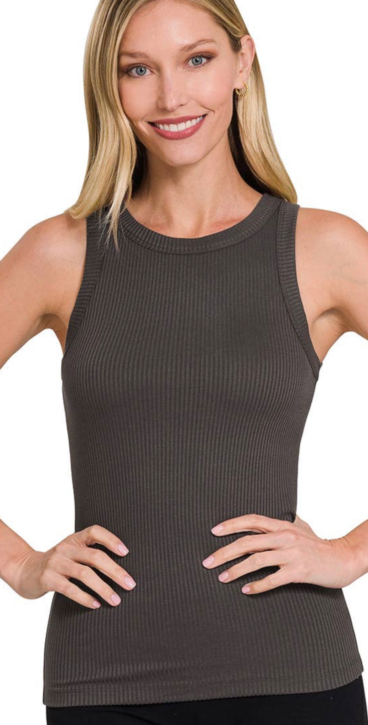 Ribbed scoop neck ash grey The Druzy Rose