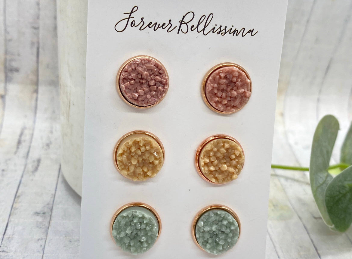 Druzy Stud Earrings  | Beach Druzy Stud Set | 10mm Forever Bellissima