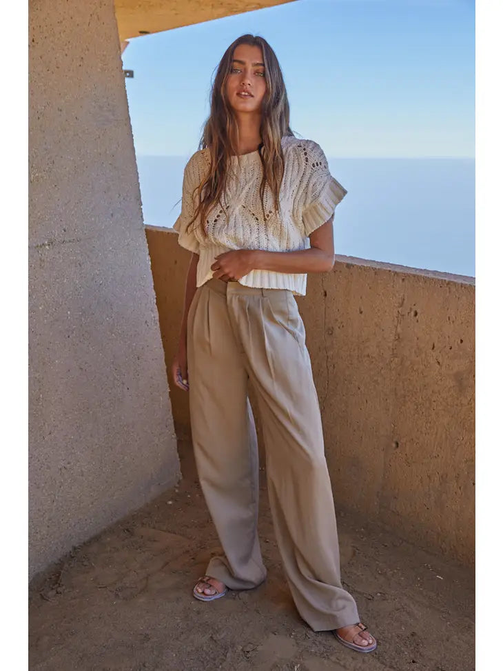 High Waisted Pleated Pants  Khaki By Together