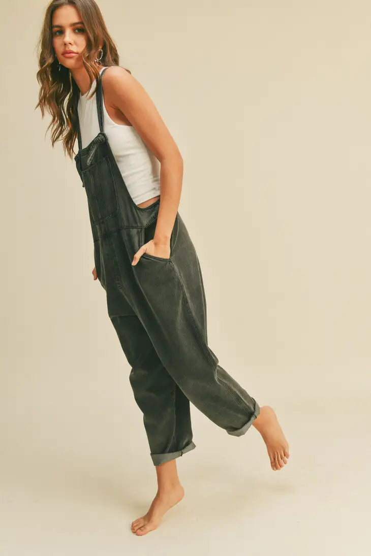 WASHED FABRIC JUMPSUIT  WASHED BLACK Miou Muse