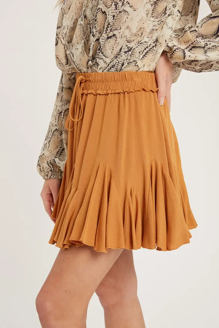 RUFFLED SWING MINI SKIRT  CAMEL Bluivy